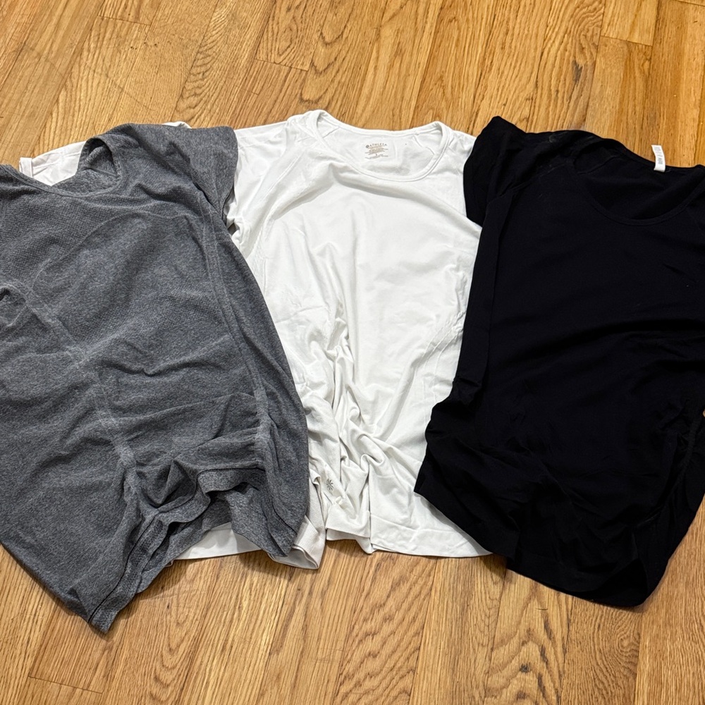 3 Athleta Short Sleeve Tees - Gray, White, Black